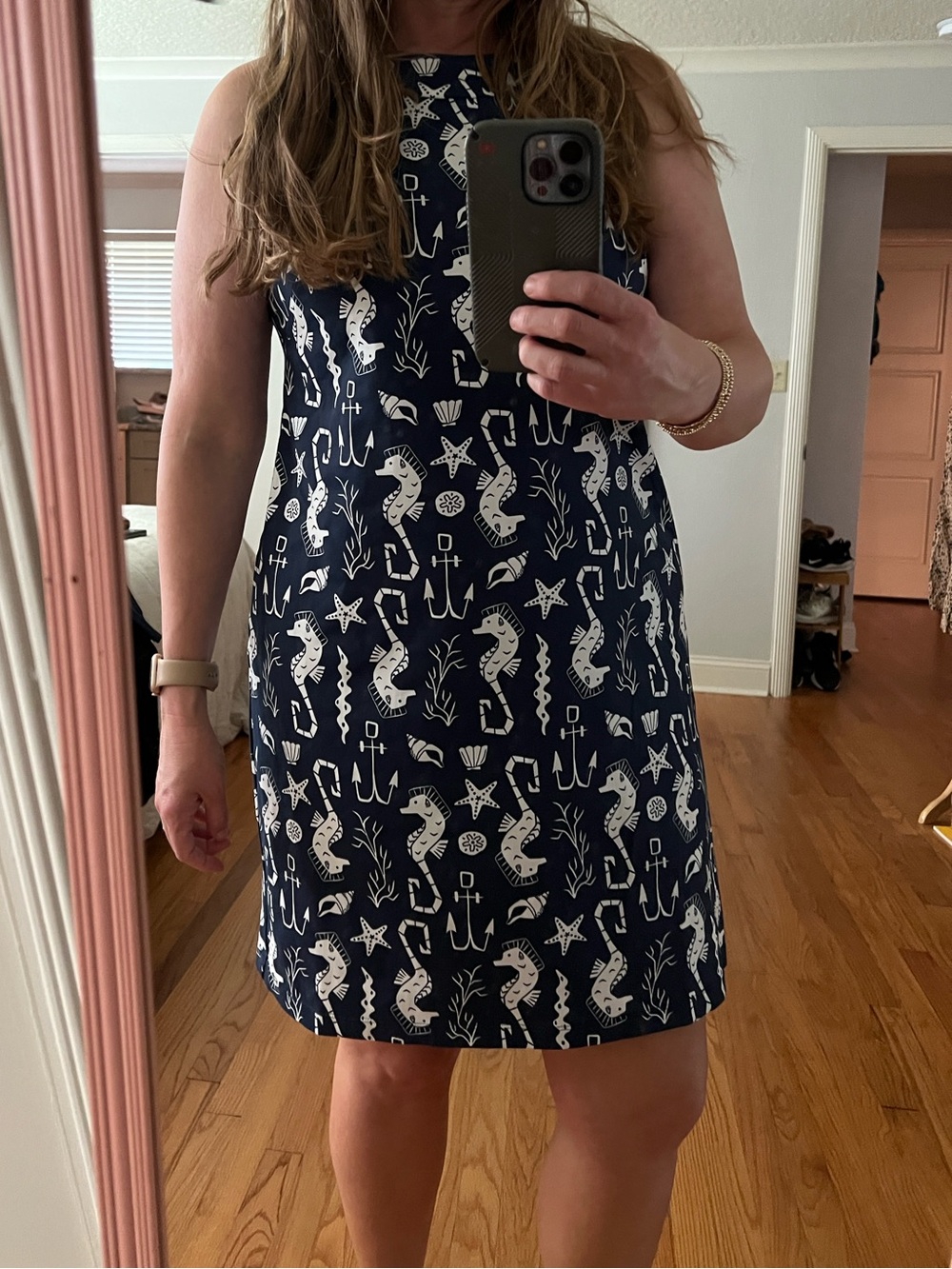 Katherine Way Women's Seaside Boatneck Seahorse Dress nautical large sleeveless
